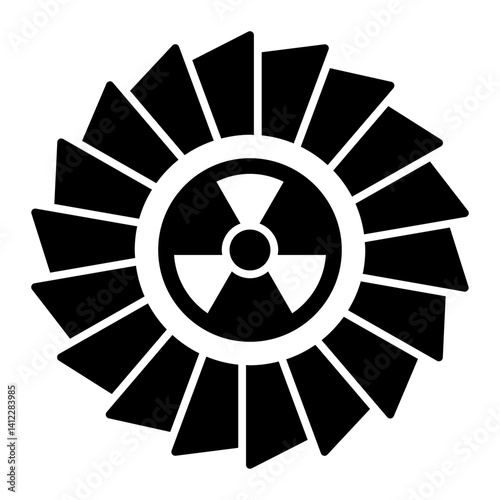 Turbine blades with radioactivity seal solid icon, atomic energy concept. Vector graphics. Air condition flow sign on white background, glyph style mobile or design.