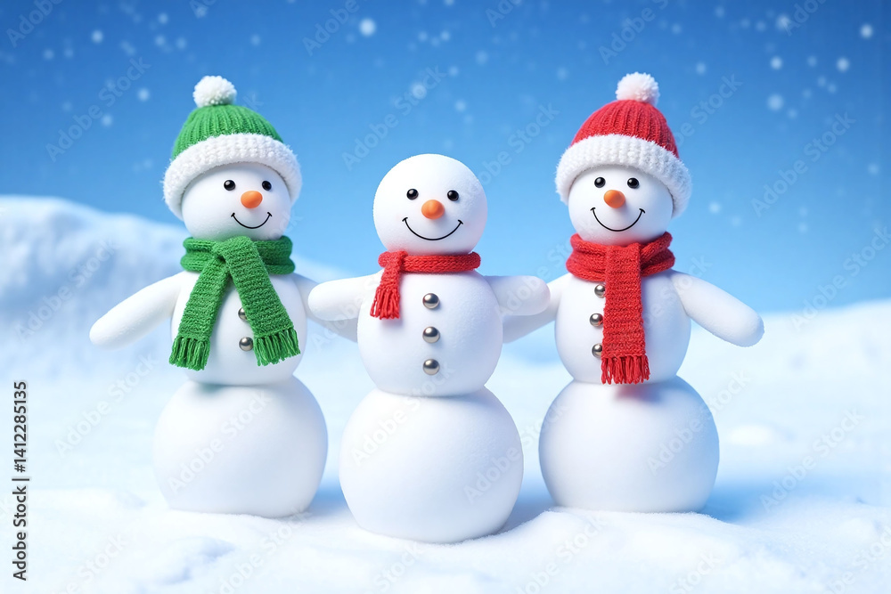 group of snowmen standing next to each other in the snow group of snowmen standing next to each other in the snow