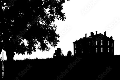 Silhouette of Baroque style Summer residence design, Baroque style Summer residence illustration art