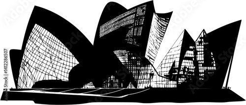 Silhouette of Contemporary style Museum design, Contemporary style Museum illustration art
