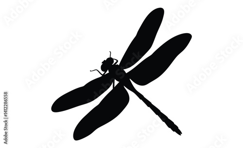 Dragonfly silhouette, Insect icon vector, Damselfly black graphic, Flying bug illustration