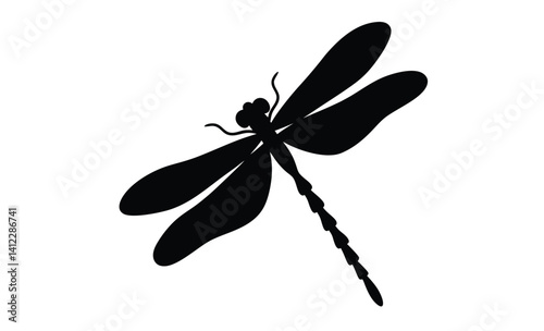 Dragonfly silhouette, Insect icon vector, Damselfly black graphic, Flying bug illustration