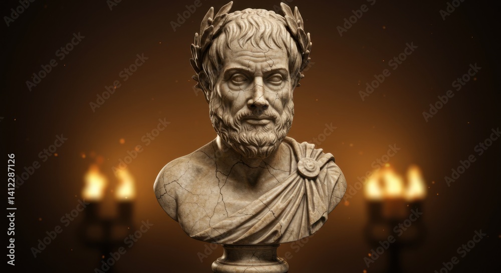 A Roman-Inspired Bust of Aristotle Adorned with a Laurel Wreath A Roman-Inspired Bust of Aristotle Adorned with a Laurel Wreath