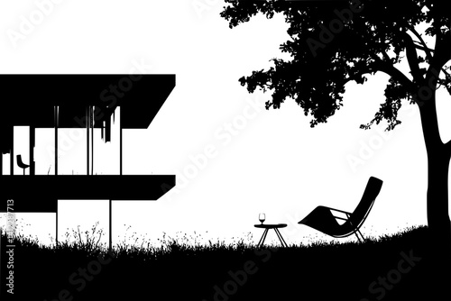 Silhouette of Mid-Century Modern style House design, Mid-Century Modern style House illustration art