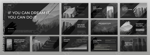 Creative Powerpoint presentation templates set. Modern Keynote presentation background, brochure cover design, landing page, annual report, company profile, pitch deck, brand guideline.