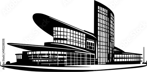 Silhouette of Modern style Research facility design, Modern style Research facility illustration art