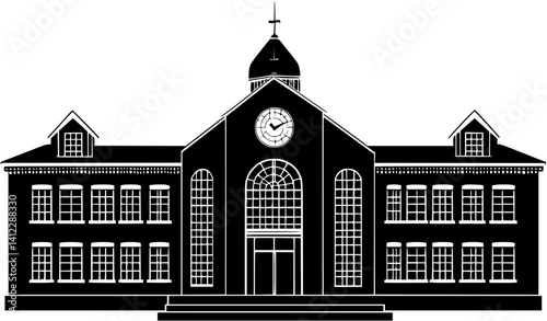 Silhouette of Modern style School design, Modern style School illustration art