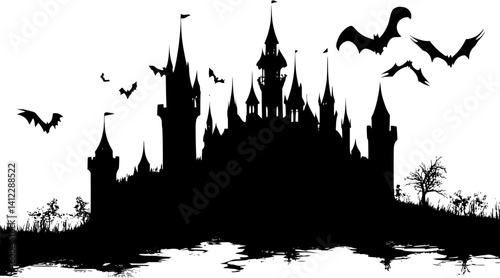 Silhouette of Tudor style Castle design, Tudor style Castle illustration art