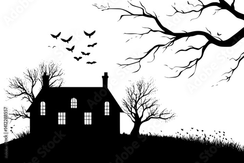 Silhouette of Tudor style Cottage design, Tudor style Cottage illustration art