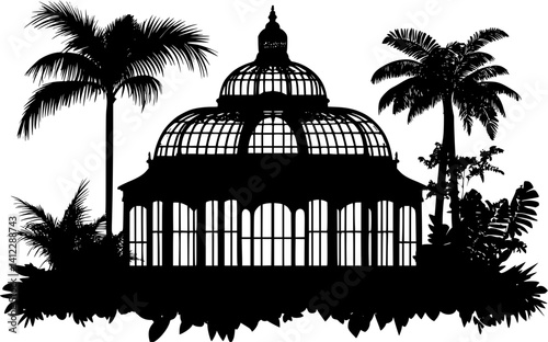 Silhouette of Victorian style Conservatory design, Victorian style Conservatory illustration art