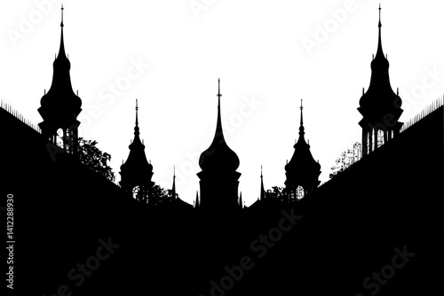 Silhouette of Victorian style Market hall design, Victorian style Market hall illustration art