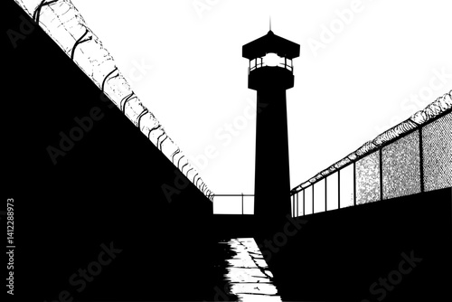 Silhouette of Victorian style Prison design, Victorian style Prison illustration art