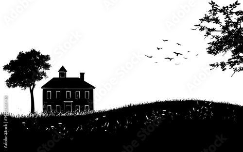 Silhouette of Victorian style School design, Victorian style School illustration art