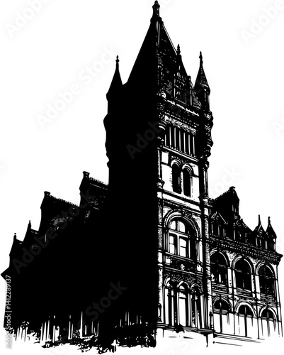 Silhouette of Victorian style Skyscraper design, Victorian style Skyscraper illustration art