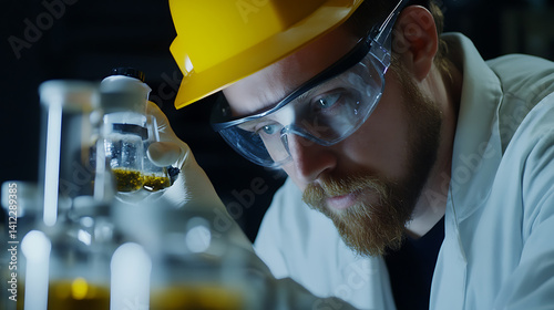 Miner analyzing lithium ore samples in a field laboratory. Featuring fieldwork analysis