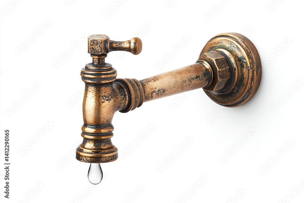 Antique brass faucet dripping water Antique brass faucet dripping water