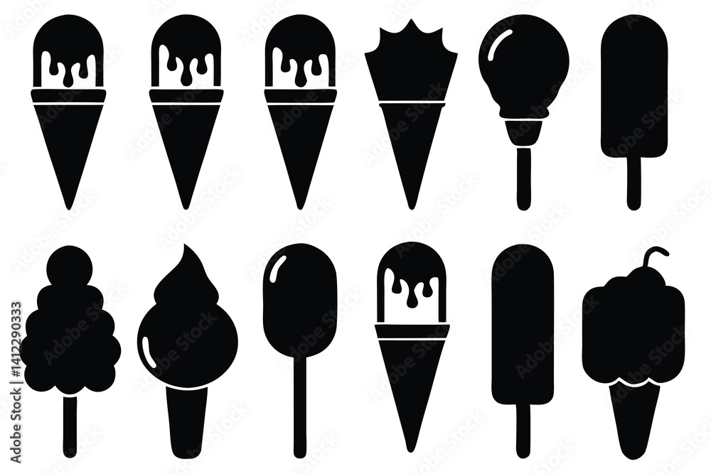 Black Ice Cream Cones and Popsicles Silhouette Set on Transparent Background Black Ice Cream Cones and Popsicles Silhouette Set on Transparent Background