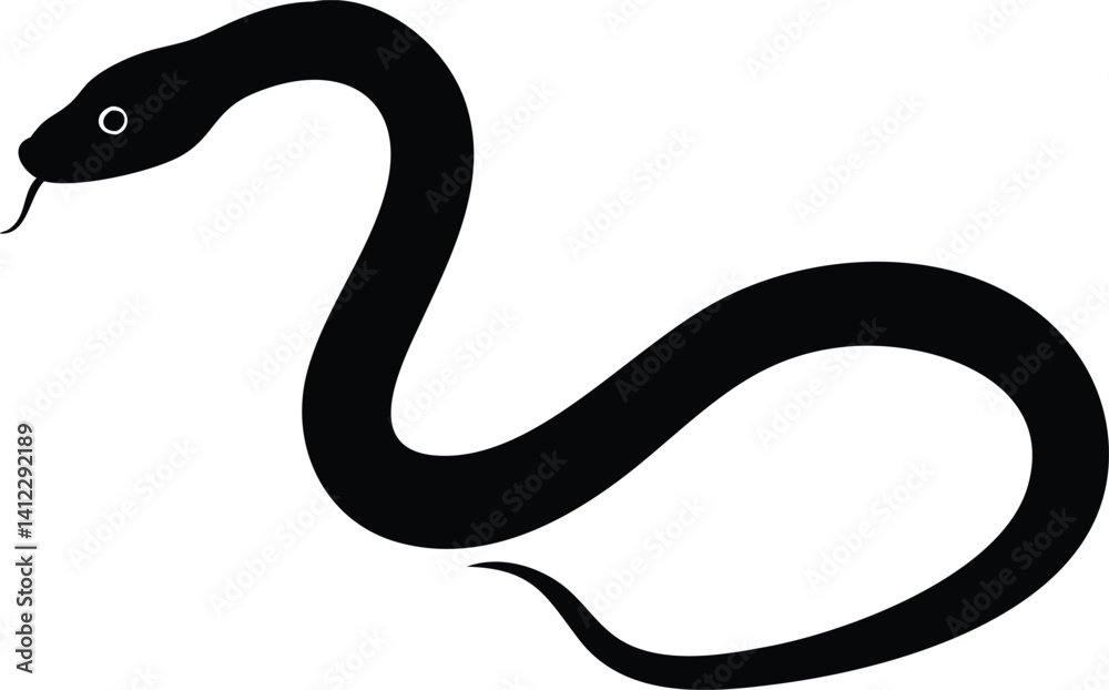 Fototapeta premium Black Snake with Tongue Out Silhouette on Transparent Background
