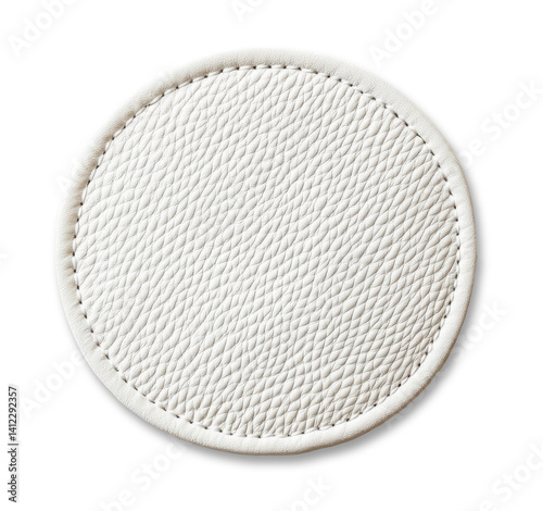 Round empty leather patch isolated on transparent background. PNG. Front view