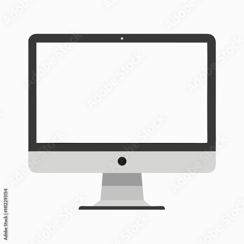 A modern desktop computer monitor with a blank white screen, centered on a white background. The monitor has a sleek, silver base and thin black bezels, resembling an Apple iMac style