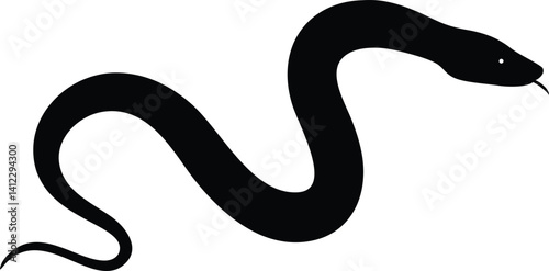Crawling Black Snake Silhouette with Protruding Tongue on a Transparent Background