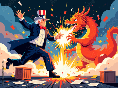 US and China trade war illustration