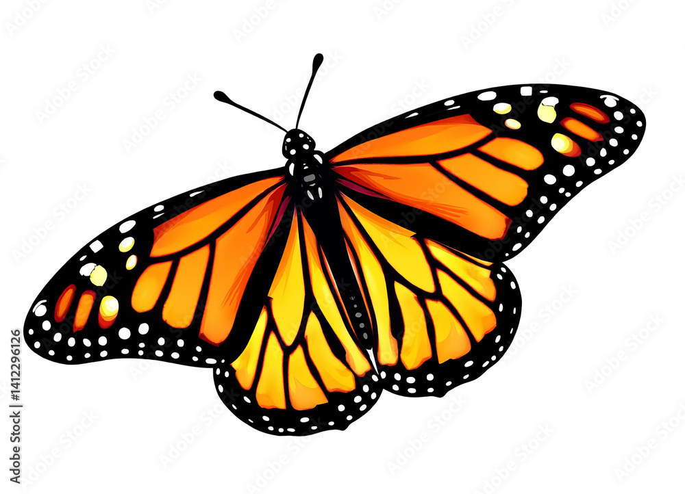 Obraz premium Monarch Butterfly Illustration, Orange & Black Wings, Transparent Background