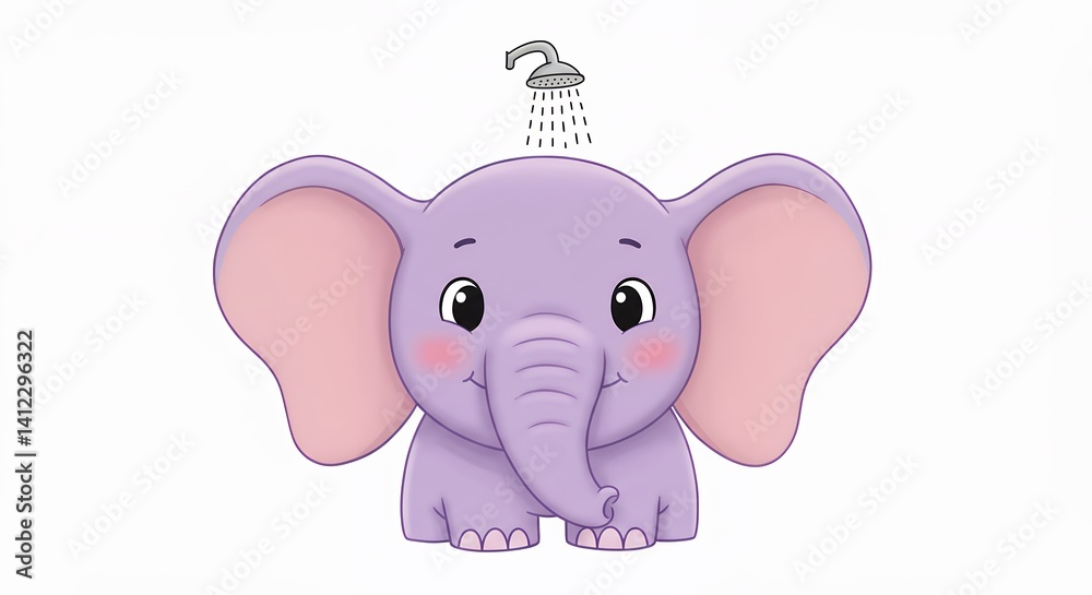 Obraz premium Cute elephant taking a shower illustration