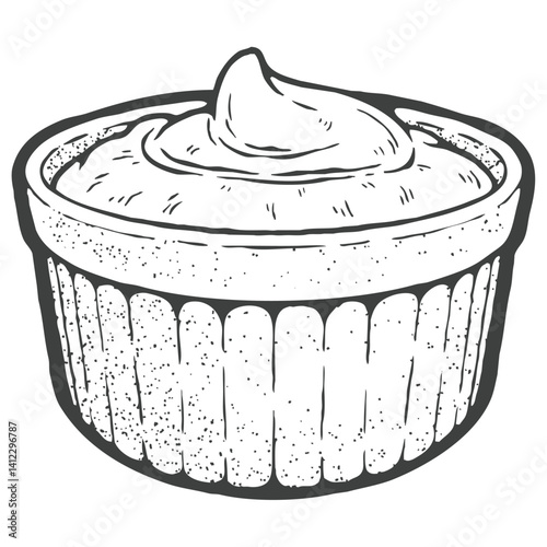 A cup of mayonnaise, Detailed hand-drawn vector sketch with stipple shading style.