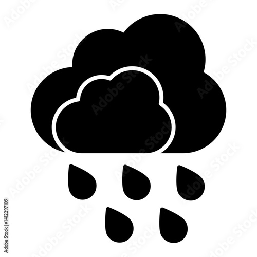 Rainy cloud solid icon, insurance event concept. Vector graphics. Downpour rain, flooding sign on white background, glyph style mobile or design.