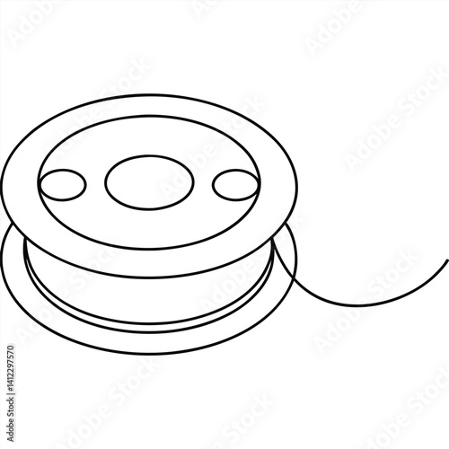 Black and white line drawing of a spool of thread for sewing crafts