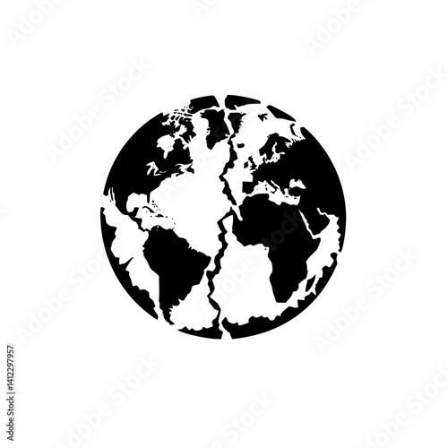 Cracked Earth Globe Icon Representing Environmental Issues