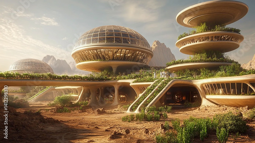 An awe-inspiring Mars colony with self-sustaining greenhouses, proving that eco-friendly technology can thrive beyond Earth photo