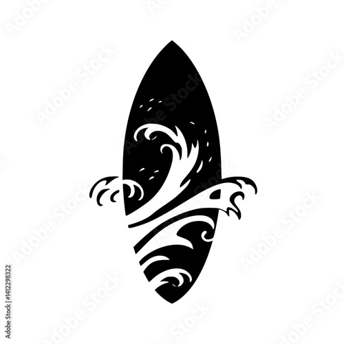 Surfboard with Wave Design for Marine and Beach Activities