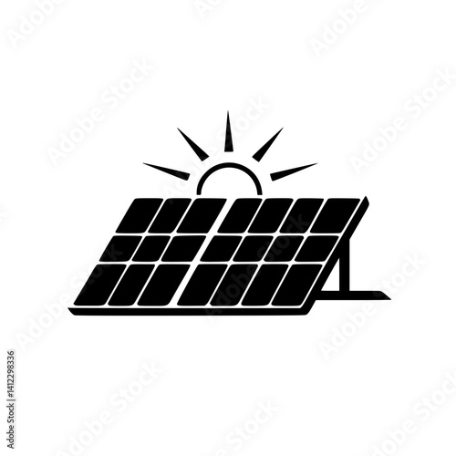 Solar Panel with Sun Symbol for Renewable Energy Promotion in Black