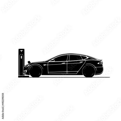 Electric Car Charging Station Illustration with Minimalist Style