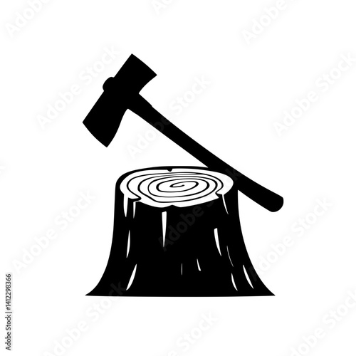 Axe and Wood Log Icon Design with a Transparent Background