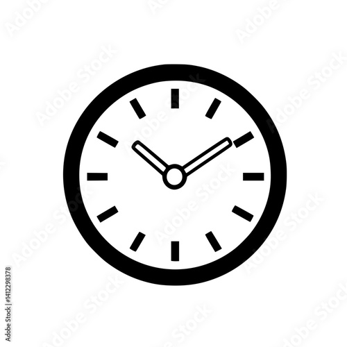 Simple Black and White Clock Icon on Transparent Background