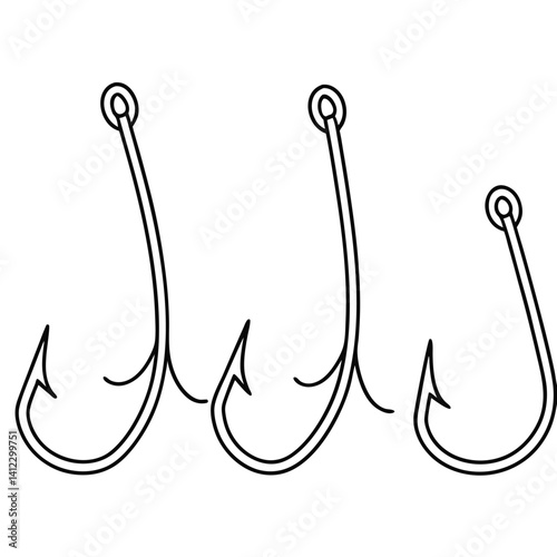 Fishing hook outlines in various sizes minimalist vector illustration for print