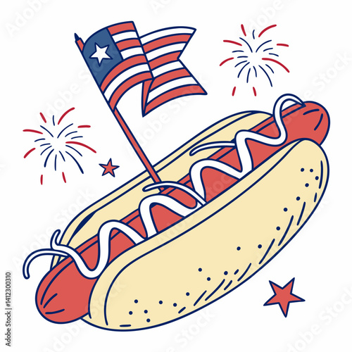 Hotdog Vector Illustration for 4th of July BBQ and Independence Day Designs