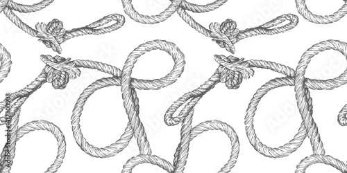 Seamless pattern of twisted rigging rope sketches, hand drawn vector background, paper, wallpaper, fabric