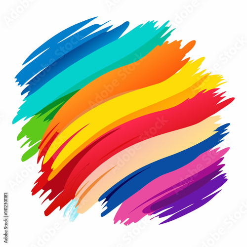 A vibrant explosion of rainbow hues celebrating joy and creativity with dynamic brush strokes and a bold, energetic design.