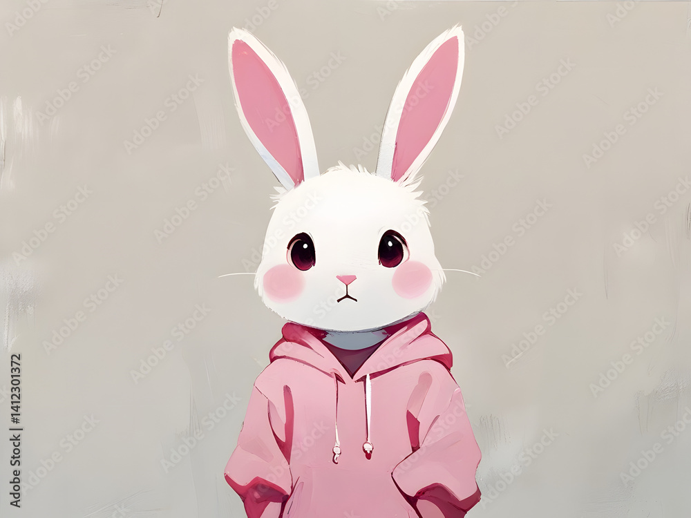 Obraz premium Anime Style Rabbit Portrait, Cute Bunny Illustration
