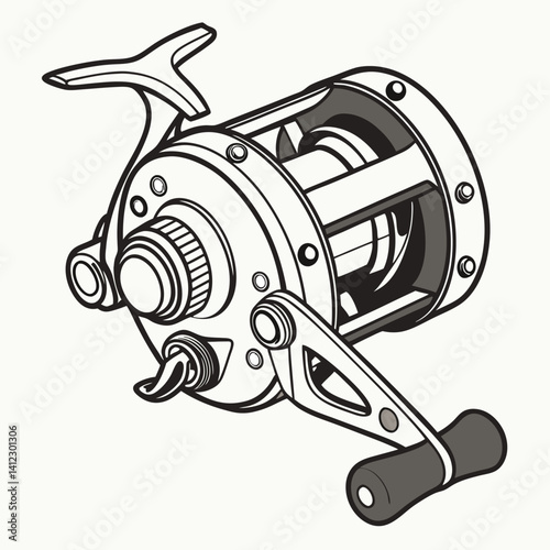 Fishing reel illustration angling equipment sport fishing gear vector design
