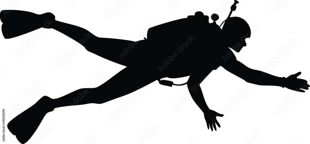 Scuba Diver Swimming Silhouette With Fins On A Transparent Background Diving Sport Scuba Diver Swimming Silhouette With Fins On A Transparent Background Diving Sport