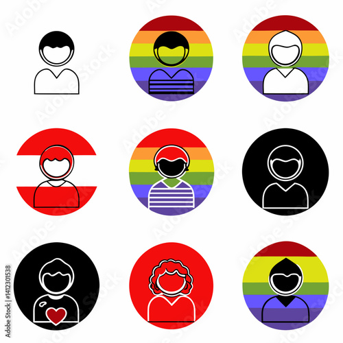 Diverse avatars representing inclusivity and individuality, showcasing simple line art with bold background colors.