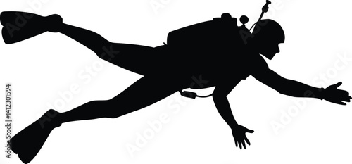 Scuba Diver Swimming Silhouette With Fins On A Transparent Background Diving Sport