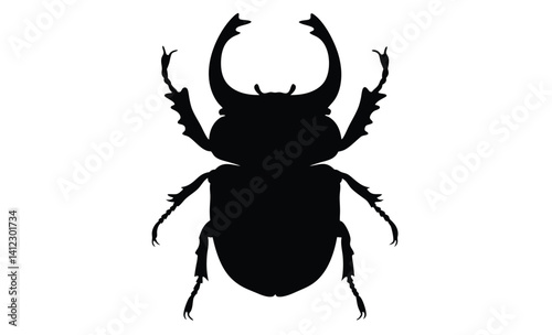 Beetle silhouette, Insect icon design, Black beetle graphic, Bug illustration on white background