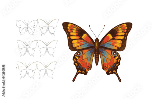 Vibrant butterflies soaring over cheerful floral paradise