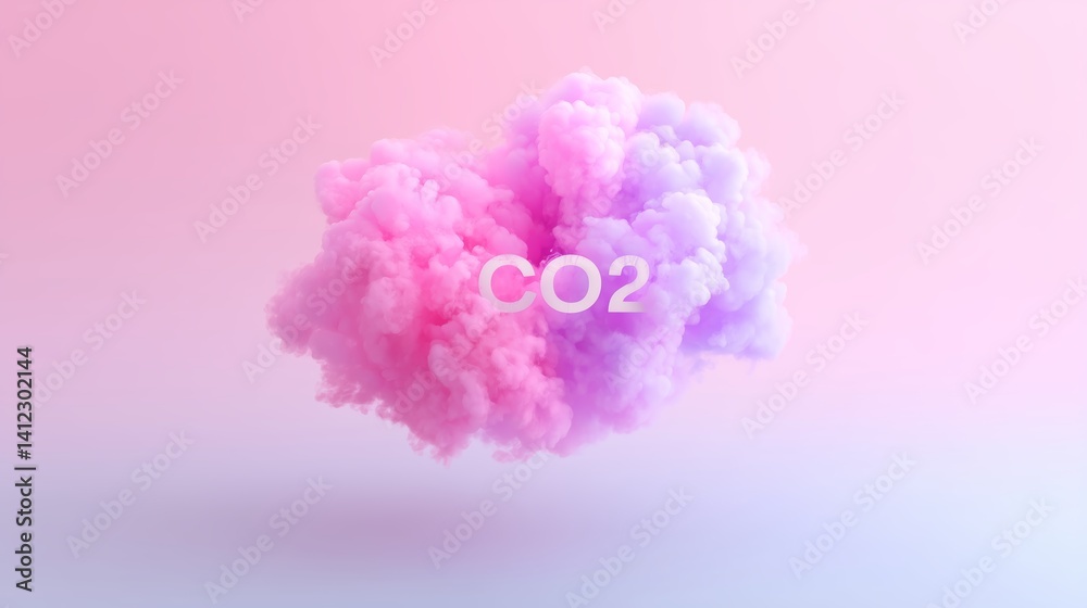 Fototapeta premium Colorful cloud with CO2 text floating in soft pastel hues during digital art creation
